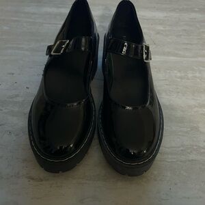 Black Patent Mary Jane Platform Shoes - Women